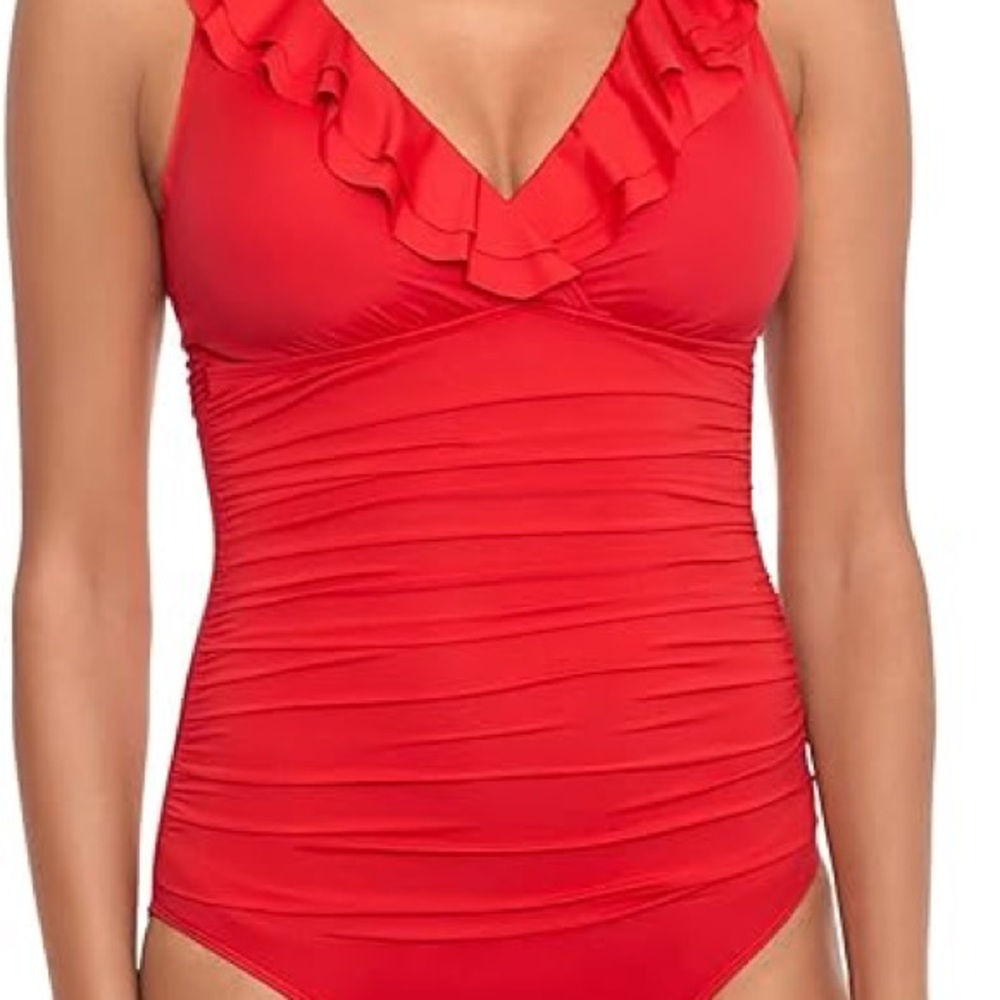 Red Ruffled One-Piece Swimsuit - Picture 3 of 3